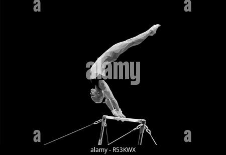 Barres asymétriques Femmes gymnastique artistique sur fond noir. Conception poly bas Banque D'Images