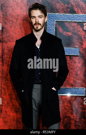 Sam Keeley lors de la première mondiale de moteurs mortel le mardi 27 novembre 2018 tenue au Cineworld Leicester Square, Londres. Sur la photo : Sam Keeley. Banque D'Images