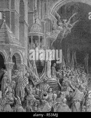 L'amélioration de la reproduction numérique de Dandolo, invite les gens à Venise, croisade quatrième croisade, Dandolo von Venedig fordert das Volk zum Kreuzzug auf, vierter Kreuzzug, tirage original du 19ème siècle Banque D'Images