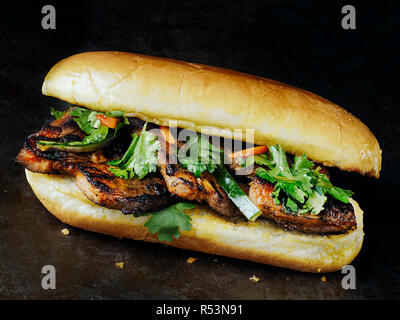 Bahn mi vietnamien rustique sandwich porc Banque D'Images