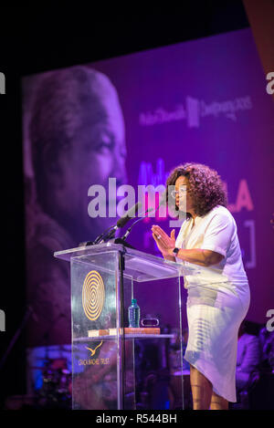 Soweto, Afrique du Sud, le 29 novembre, 2018. Oprah Winfrey s'exprime à l'thunzi est Sabafazi (la dignité de la femme), un événement pour honorer l'héritage de Nelson Mandela lors de son 100e anniversaire. Credit : Eva-Lotta Jansson/Alamy Live News Banque D'Images