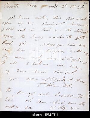 Lettre de Lady Hamilton. Nelson, Vol. LXXXVIII. L'Italie [1798] ; de Naples. [Ensemble] folio lettre autographe de Lady Hamilton à Lord Nelson, Caserta, 2 novembre 1798 Image prise de Nelson, Vol. LXXXVIII. Publié à l'origine/produit en Italie [Naples] ; 1798. . Source : ajouter. 34989, f.26. Langue : Anglais. Banque D'Images