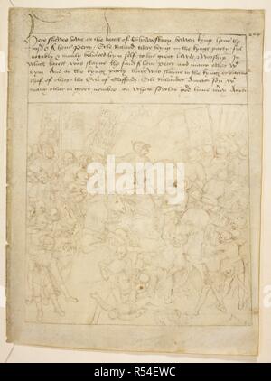 Pageant VII. Richard Beauchamp, comte de Warwick, le combat à Henry IV contre Henry Percy à la bataille de Shrewsbury, 21 juillet 1403. Beauchamp Pageants. S. Pays-bas [Bruges ?] ; après 1483. . Source : Cotton Julius E. IV, article 6, f.4. Langue : Anglais. Banque D'Images