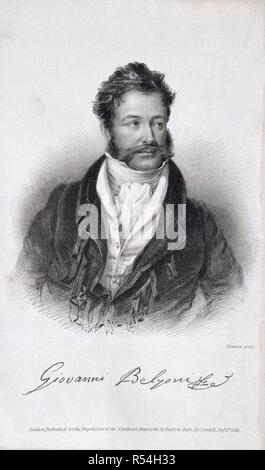 Giovanni Battista Belzoni. Une collection se rapportant à Sadler's Wells Theatre, f. 1683 - 1848. Giovanni Battista Belzoni ( 1778 - 1823 ). L'explorateur italien et l'antiquité Hunter. Portrait. Image réalisée à partir d'une collection relative à Sadler's Wells Theatre, formé par M. R. Percival. Publié initialement en 1683, produit/- 1848. . Source : crach.1.tab.4.b.4, 261. Banque D'Images