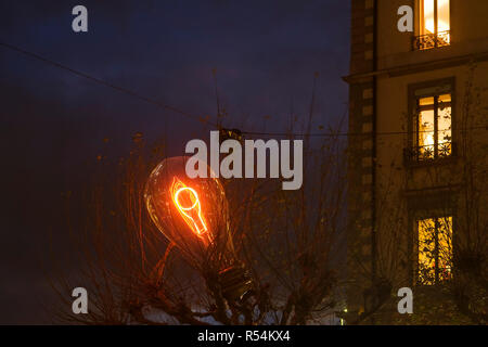 Au cours du mois de décembre les arbres recevoir des ornements lumineux créés par des artistes à Genève / Suisse Banque D'Images