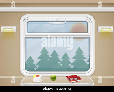 Fenêtre et table dans le compartiment de train vector illustration Banque D'Images