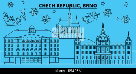 République tchèque, Brno vacances d'hiver. Joyeux Noël, Bonne année bannière décorée avec le Père Noël.République Tchèque, Brno ville noël télévision linéaire vector illustration Illustration de Vecteur