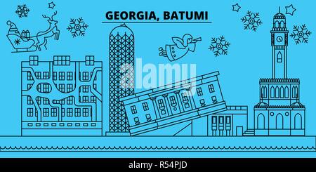 La Géorgie, Batumi vacances d'hiver. Joyeux Noël, Bonne année bannière décorée avec le Père Noël.Géorgie Batumi, ville de noël télévision linéaire vector illustration Illustration de Vecteur