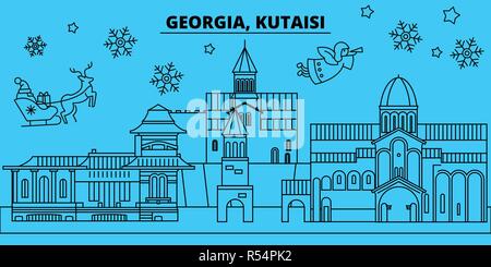 La Géorgie, Kutaisi vacances d'hiver. Joyeux Noël, Bonne année bannière décorée avec le Père Noël.Géorgie Kutaisi, ville de noël télévision linéaire vector illustration Illustration de Vecteur