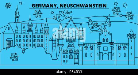 Neuschwanstein Allemagne, les vacances d'hiver, d'horizon. Joyeux Noël, Bonne année bannière décorée avec le Père Noël.Neuschwanstein Allemagne, ville de noël télévision linéaire vector illustration Illustration de Vecteur