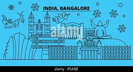 L'Inde, Bangalore vacances d'hiver. Joyeux Noël, Bonne année bannière décorée avec le Père Noël.L'Inde, Bangalore ville noël télévision linéaire vector illustration Illustration de Vecteur