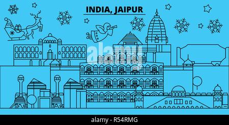 L'Inde, Jaipur vacances d'hiver. Joyeux Noël, Bonne année bannière décorée avec le Père Noël.L'Inde, Jaipur, ville de noël télévision linéaire vector illustration Illustration de Vecteur