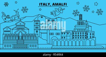 L'Italie, Amalfi vacances d'hiver. Joyeux Noël, Bonne année bannière décorée avec le Père Noël.Italie Amalfi, ville de noël télévision linéaire vector illustration Illustration de Vecteur