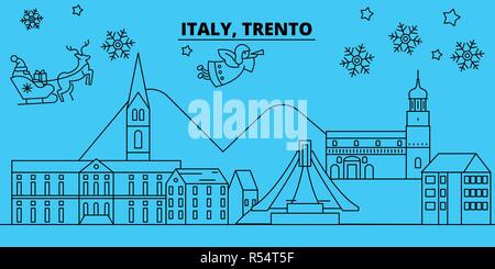 L'Italie, Trento vacances d'hiver. Joyeux Noël, Bonne année bannière décorée avec le Père Noël.Italie, Trento ville noël télévision linéaire vector illustration Illustration de Vecteur