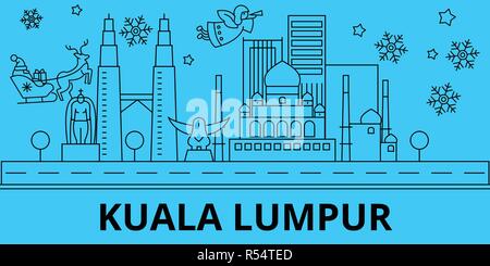 La Malaisie, Kuala lumpur vacances d'hiver. Joyeux Noël, Bonne année bannière décorée avec le Père Noël.La Malaisie, Kuala lumpur ville noël télévision linéaire vector illustration Illustration de Vecteur