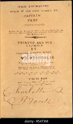 Page de titre de "l'enfant trouvé". L'enfant trouvé. L'Angleterre [Haworth Co., New York.] ; 1833. Ensemble (folio) Manuscrit juste copie de la page de titre de "l'enfant trouvé, un conte de notre temps par le capitaine Tree', écrit par Charlotte Bronte entre 31 mai et 27 juin 1833 Image prise à partir de l'enfant trouvé. Publié à l'origine/produit en Angleterre [Haworth Co., New York.] ; 1833. . Source : Ashley 159, f.1. Langue : Anglais. Banque D'Images