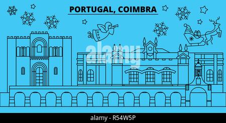 Le Portugal, Coimbra vacances d'hiver. Joyeux Noël, Bonne année bannière décorée avec le Père Noël.Portugal Coimbra, ville de noël télévision linéaire vector illustration Illustration de Vecteur