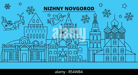 La Russie, Moscow vacances d'hiver. Joyeux Noël, Bonne année bannière décorée avec le Père Noël.Russie Nizhny Novgorod, ville de noël télévision linéaire vector illustration Illustration de Vecteur