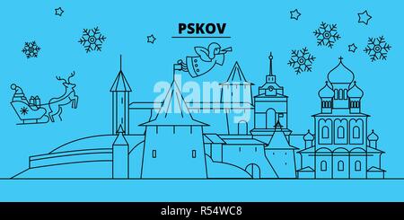 La Russie Pskov, vacances d'hiver. Joyeux Noël, Bonne année bannière décorée avec le Père Noël.La Russie, Pskov ville noël télévision linéaire vector illustration Illustration de Vecteur