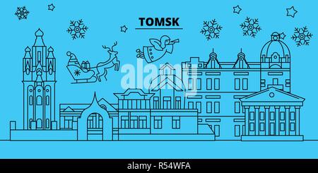 La Russie, de Tomsk vacances d'hiver. Joyeux Noël, Bonne année bannière décorée avec le Père Noël.Russie Tomsk, ville de noël télévision linéaire vector illustration Illustration de Vecteur