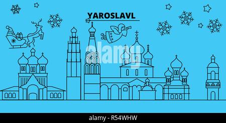 La Russie, Yaroslavl vacances d'hiver. Joyeux Noël, Bonne année bannière décorée avec le Père Noël.La Russie, Yaroslavl ville noël télévision linéaire vector illustration Illustration de Vecteur