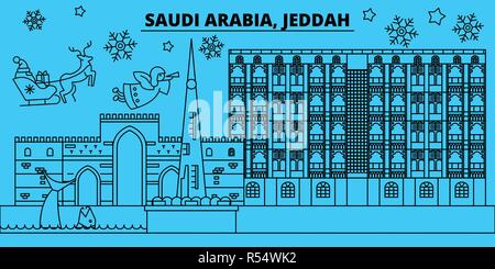 L'Arabie saoudite, Jeddah vacances d'hiver. Joyeux Noël, Bonne année bannière décorée avec le Père Noël.L'Arabie saoudite, Djeddah ville noël télévision linéaire vector illustration Illustration de Vecteur