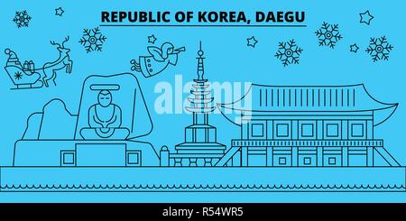 La Corée du Sud, Daegu vacances d'hiver. Joyeux Noël, Bonne année bannière décorée avec le Père Noël.Corée du Sud, Daegu City noël télévision linéaire vector illustration Illustration de Vecteur