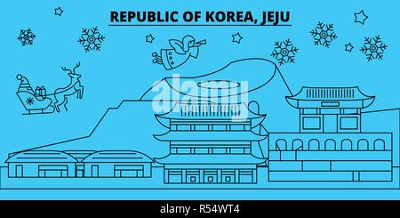 Corée du Sud Jeju, vacances d'hiver. Joyeux Noël, Bonne année bannière décorée avec le Père Noël.Corée du Sud Jeju, ville de noël télévision linéaire vector illustration Illustration de Vecteur