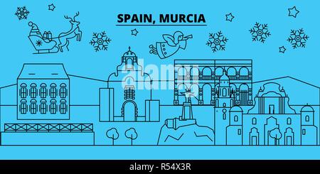 L'Espagne, Murcia vacances d'hiver. Joyeux Noël, Bonne année bannière décorée avec le Père Noël.L'Espagne, Murcia Ville noël télévision linéaire vector illustration Illustration de Vecteur