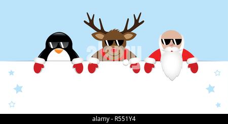 Renne et pingouin cartoon santa avec lunettes vector illustration EPS10 Illustration de Vecteur