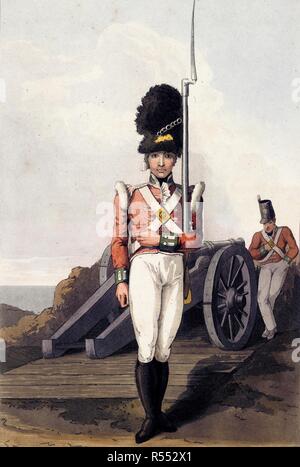 Un grenadier britannique. Le Costume de Yorkshire illustré par une série de 40 gravures, d'être des reproductions de dessins originaux, avec des descriptions en français et en anglais. Londres, 1814. Source : 143.g.1 plaque, XXV. Langue : Anglais. Auteur : WALKER, GEORGE. Walker, George, de Seacroft. Havell, R & D. Banque D'Images