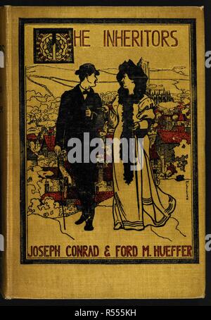 Illustration de couverture montrant un homme et les femmes à marcher ensemble. Les héritiers. Une histoire extravagante. McClure, Phillips & Co. : New York, 1901. Un quasi-roman de science-fiction sur laquelle Ford Madox Ford et Joseph Conrad a collaboré. Source : C.59.ff.18, capot avant. Langue : Anglais. Banque D'Images