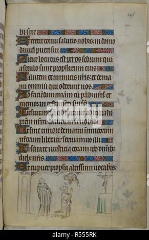 Bas-de-page scène de Thomas Becket ayant une vision de Christ. Psautier ('Le psautier de la Reine Mary"). Angleterre (Londres/Westminster ou East Anglia ?) ; entre 1310 et 1320. Source : Royal 2 B. VII, f.296. Langue : Français de l'Amérique latine, avec les légendes des images. Banque D'Images