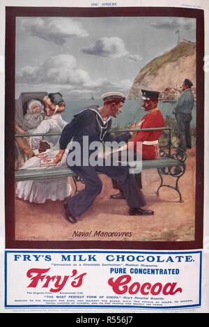 Publicité pour le chocolat lait Fry, montrant un soldat, marin et la mère avec son bébé dans un landau. . Sphere : un journal illustré pour la maison. Londres, 1909. Source : sphere, 22 novembre 1909 la page XVIII. Banque D'Images