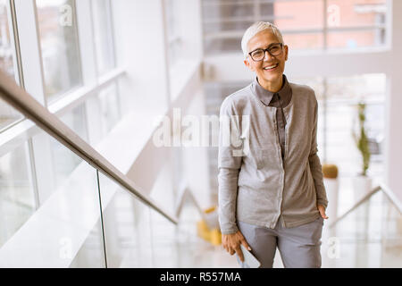 Portrait of senior businesswoman standing on the stairs in office Banque D'Images