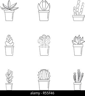 Pot de cactus icon set. Description Ensemble de 9 pot de cactus vector icons pour la conception web isolé sur fond blanc Illustration de Vecteur