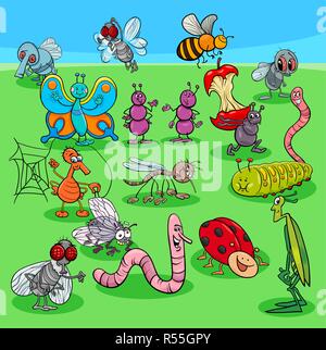 Cartoon Illustration de drôle d'insectes et animaux Bugs Groupe Caractères Illustration de Vecteur