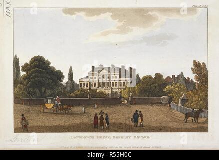 "Vue de Lansdowne House, Berkeley Square, publié par Ackermann, 1811.â€™ Façade de Lansdowne House sur Berkeley Square ; un cheval et un chariot et des chiffres sur la route. "Vue de Lansdowne House, Berkeley Square, publié par Ackermann, 1811.â€™. [Paris] : Pas de29 de l'Ackermann référentiel d'ARTS & Pub le 1er mai 1811 au 101, Strand, London. Source : Maps.K.Haut.27.8. Banque D'Images