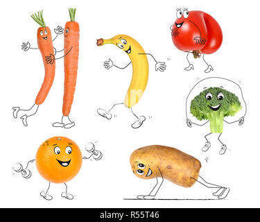 Les fruits et légumes biologiques,cartoon Banque D'Images