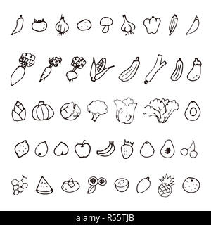 Fruits et légumes à la main icônes croquis Banque D'Images