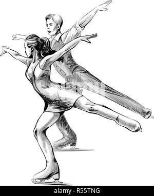 Sport d'hiver patinage artistique les jeunes patineurs couple part croquis Illustration de Vecteur