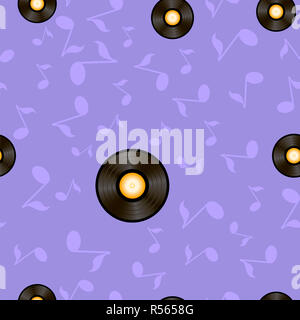 Des dossiers et des notes de musique vynil Seamless Pattern Banque D'Images