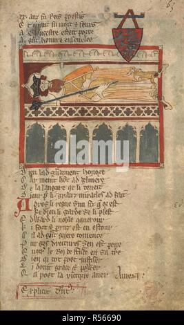 Tombe d'Édouard II. ROMANCES en français verset ... 14e siècle. Source : Egerton 3028 f.63. Auteur : Wace, Chanoine de Bayeux. Banque D'Images