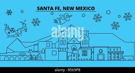 United States, Santa Fe vacances d'hiver. Joyeux Noël, Bonne année bannière décorée avec le Père Noël.United States, Santa Fe ville noël télévision linéaire vector illustration Illustration de Vecteur