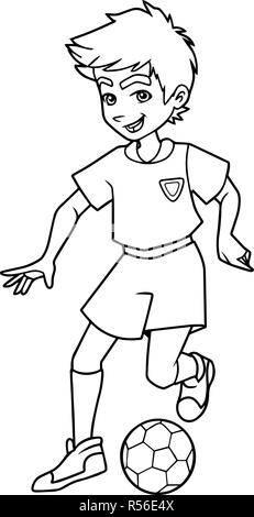 Jeu de Football Boy Line Art Illustration de Vecteur