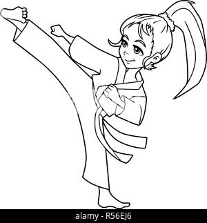 Karate Kick Girl Art Ligne Illustration de Vecteur