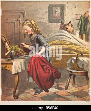 Le Petit Chaperon Rouge en arrivant, et le loup dans le lit de sa grand-mère. Le Petit Chaperon Rouge. [Avec des illustrations en couleur.]. Londres : Routledge et Fils, [1867]. Source : 12806.i.36, en face de la page 6. Langue : Anglais. Banque D'Images