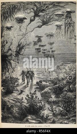 'Une promenade sous la mer'. Le Capitaine Nemo, le professeur Pierre Aronnax, Conseil et, marchant sur la mer. Vingt mille lieues sous les mers. Traduit de l'anglais avec des illustrations. Troisième édition. Londres : Sampson Low & Co., 1873. Source : 12516.g.21 d'en face 86. Langue : Anglais. Auteur : VERNE, Jules. Banque D'Images