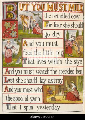 Une vache être exploités par une femme de chambre. Une comptine. . Le vieil homme dans le bois. Londres : Frederick Warne & Co., [1877] Camden Press. Source : 12805.l.45.(11) Planche 3. Banque D'Images