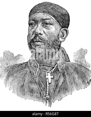 L'empereur Menelik II GCB, 1844, 1913, Negus du Choa, Empereur d'Éthiopie, gravure sur bois, de l'Éthiopie Banque D'Images